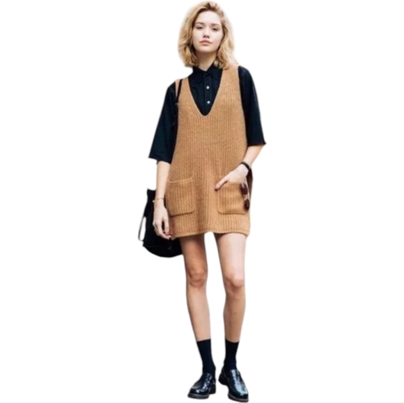 NWOT Anthropologie Moth Camel Shaker Knit Alpaca Blend Sweater Vest  XL - Picture 2 of 10